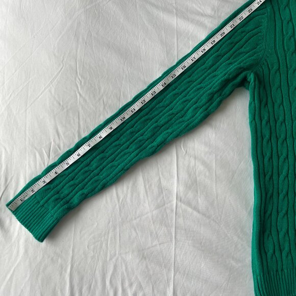 Charter Club Preppy Cotton Cable Knit Crewneck Sweater in Emerald Green - Picture 10 of 10